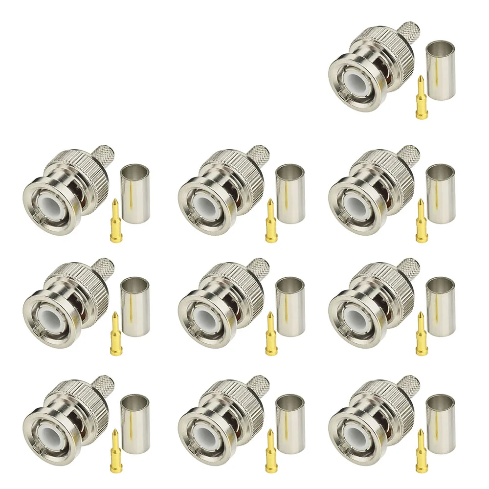 Eightwood 10pcs BNC Plug Male RF Coaxial Connector Crimp RG58 LMR-195 Cable for CB Baofeng BF-888s UV-5r UHF Ham Radio Antenna