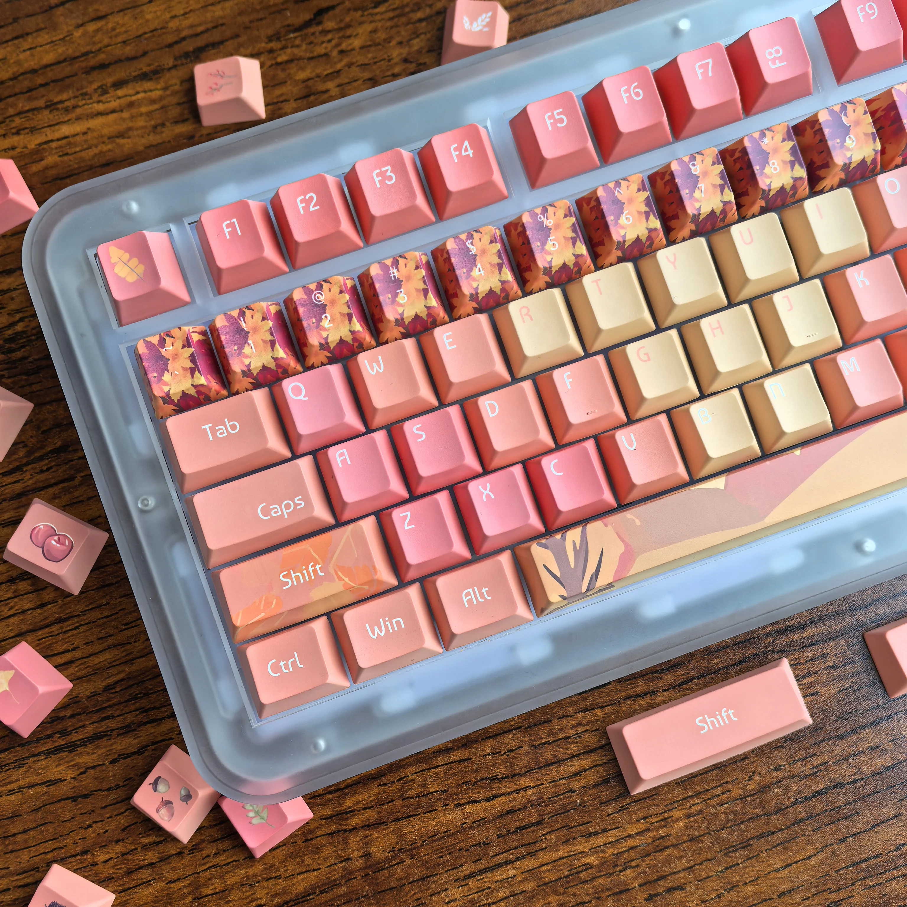 

Autumn Maple Keycaps Maple Leaf Red 2.25/2.75U Space Bar Alice Layout Keyboard Keycaps Cherry Pbt Orange Keycaps