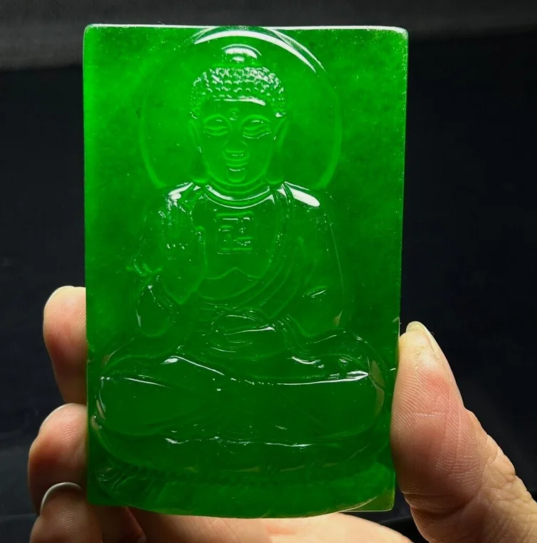 Certified Natural Ice Jade Jadeite Carved Biggish Buddha Pendant&Necklaces Amitabha