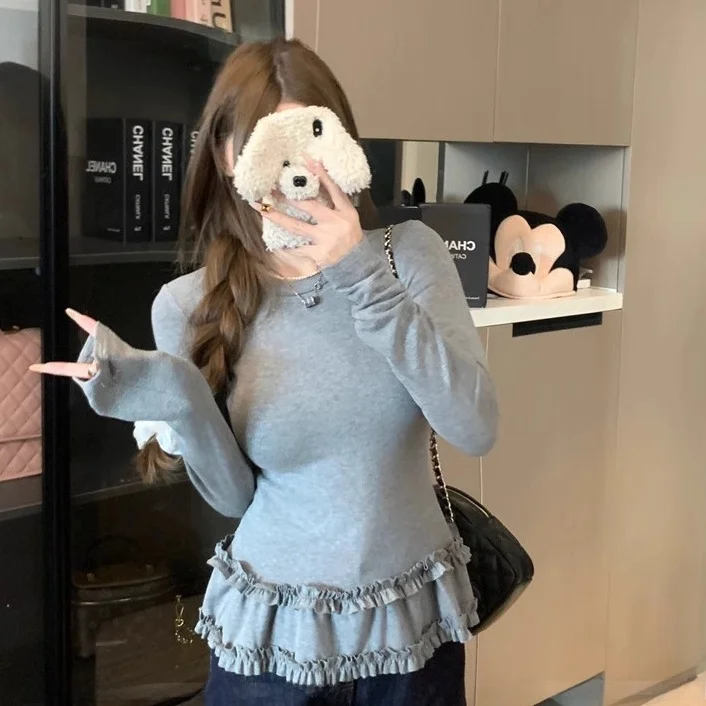 ballet-sle-plissado-brued-camiseta-feminina-ajuste-fino-fce-forrado-thiened-base-irt-redondo-ne-longo-sve-outono-inverno