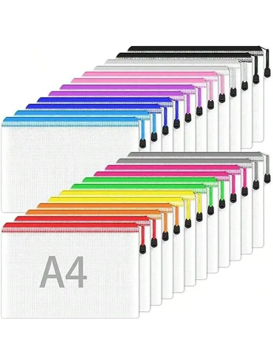 

12Piece A4 Size Mesh Zipper Bag Set Accordion Chessboard Game Storage Organizers Random Color Plastic Z Bags for Home & Office