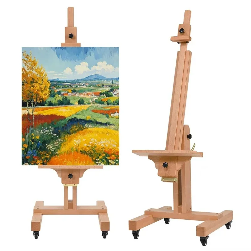 Fur Beech Artist Professional Easel Heavy Duty Studio Easel with Lockable Wheels