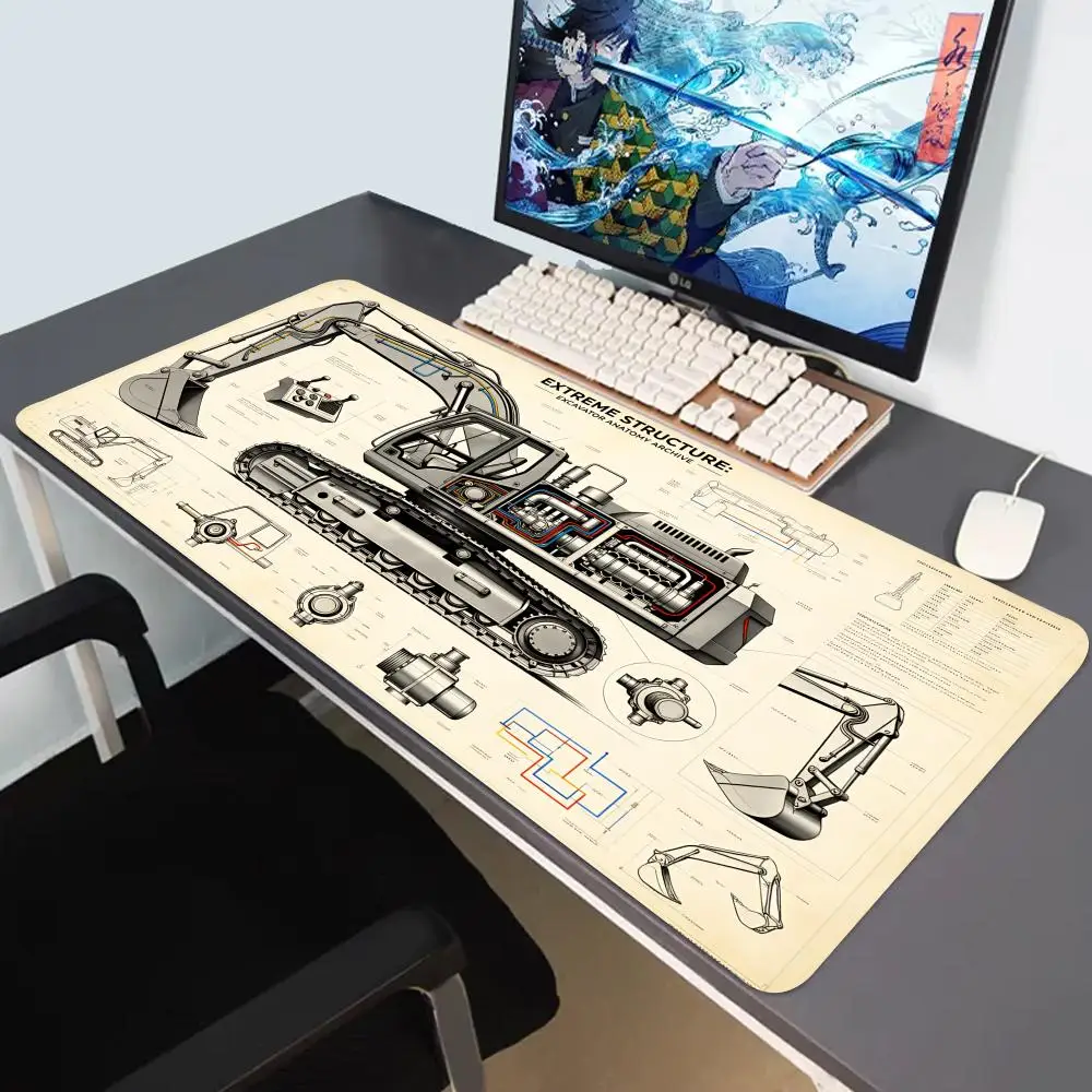 HYBXAXC Retro Construction Excavator Blueprint Mouse Pad Engineering Art Non-Slip Desk Mat for Office