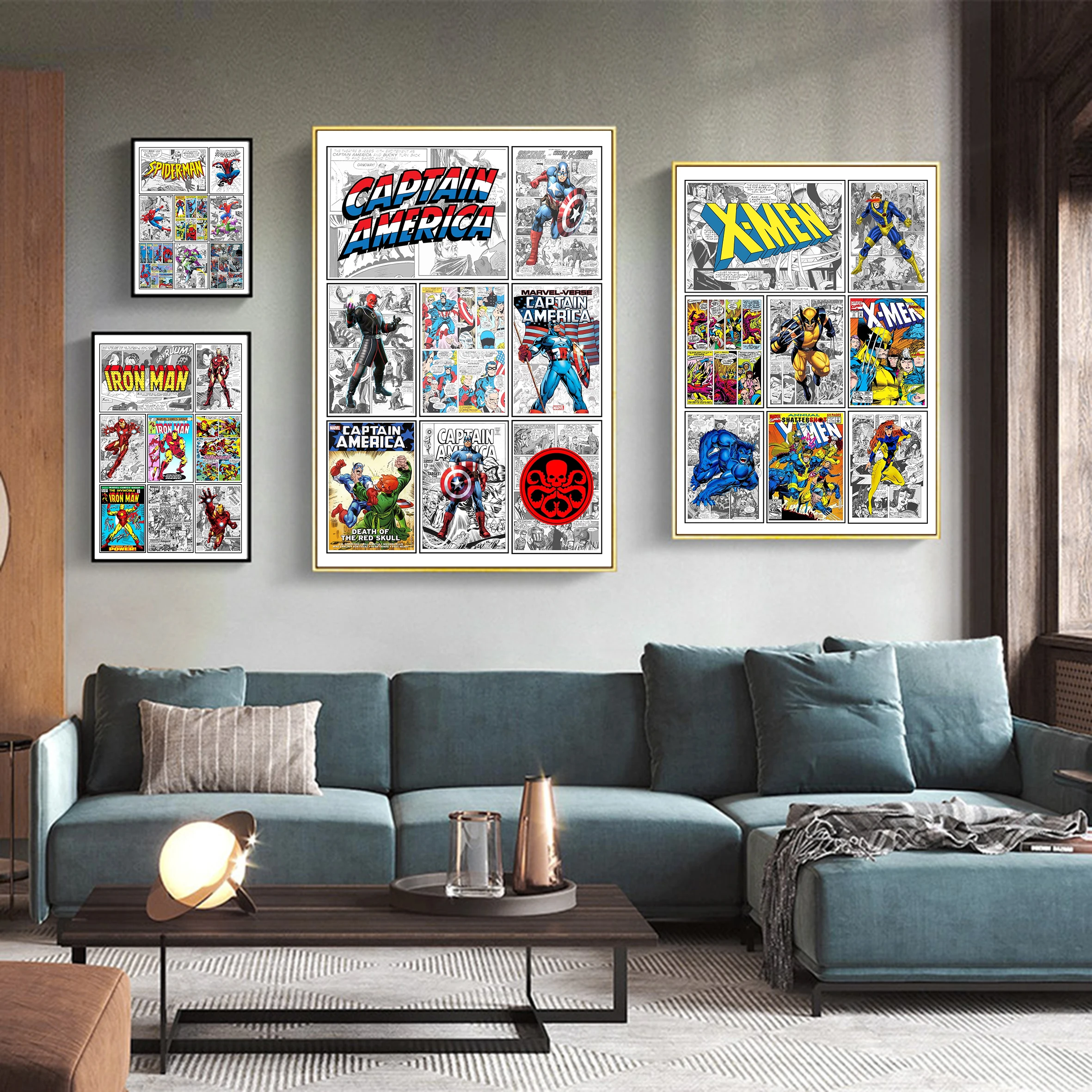 

Six Disney superhero comic book illustrations, Avengers canvas posters, superhero-themed children's bedroom/playroom wall art.