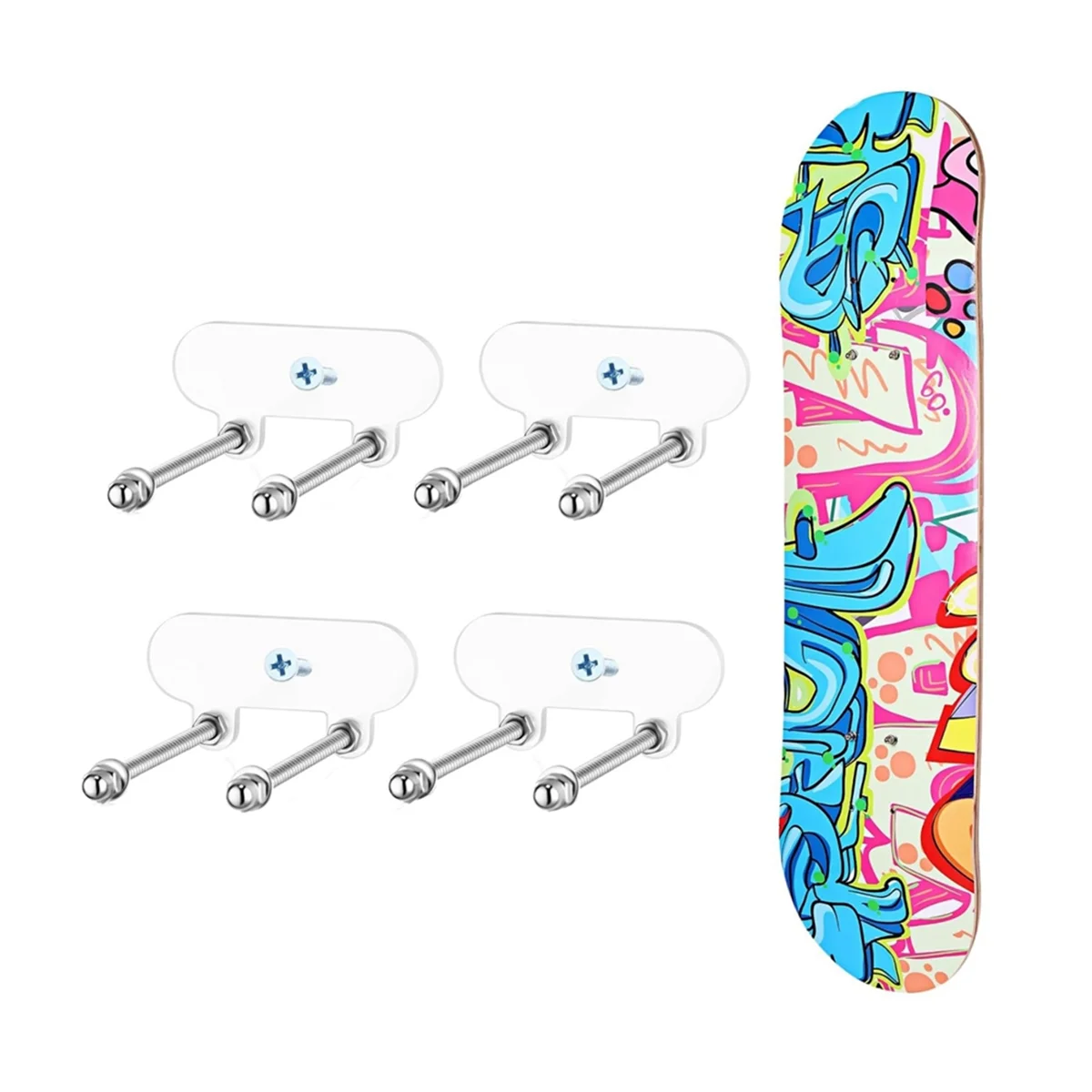 4Pcs Acrylic Skateboard Wall Mount,Skateboard Wall Rack,Skateboard Hanger,Display Skis Snowboards Scooters Longboards