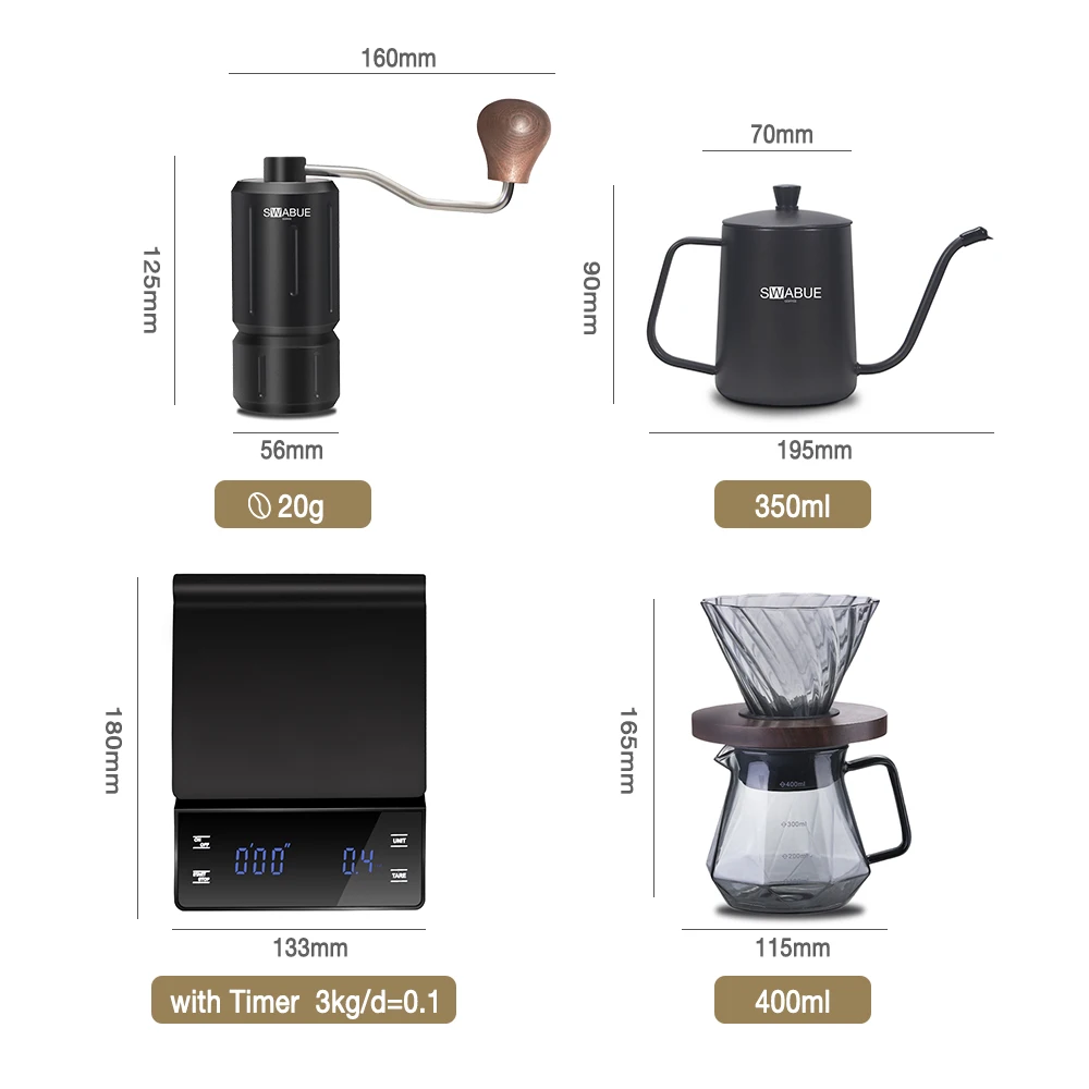 Coffee Set Camping Coffeeware Portable Manual Grinder Glass Coffee Pot with Filter Dripper Gooseneck Kettle Barista Tools