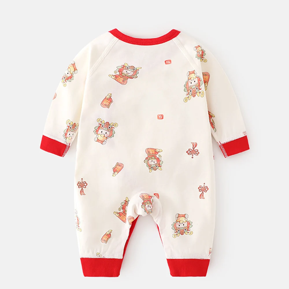 Baby Jumpsuit Long Sleeve 100% Cotton Spring Autumn Newborn Girl Clothes Chinese Style New Year Baby Romers For Boys 0 6 Months