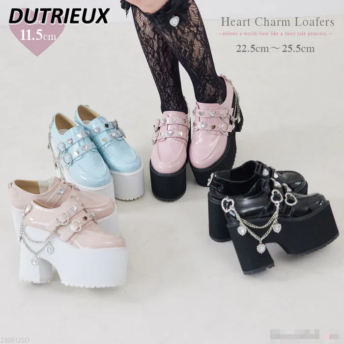 

Spring Autumn 2024 New Japanese Lolita Style Sweet Cute Ladies' Pumps Rhinestone Love Chain Thick Bottom Platform Women's Shoes