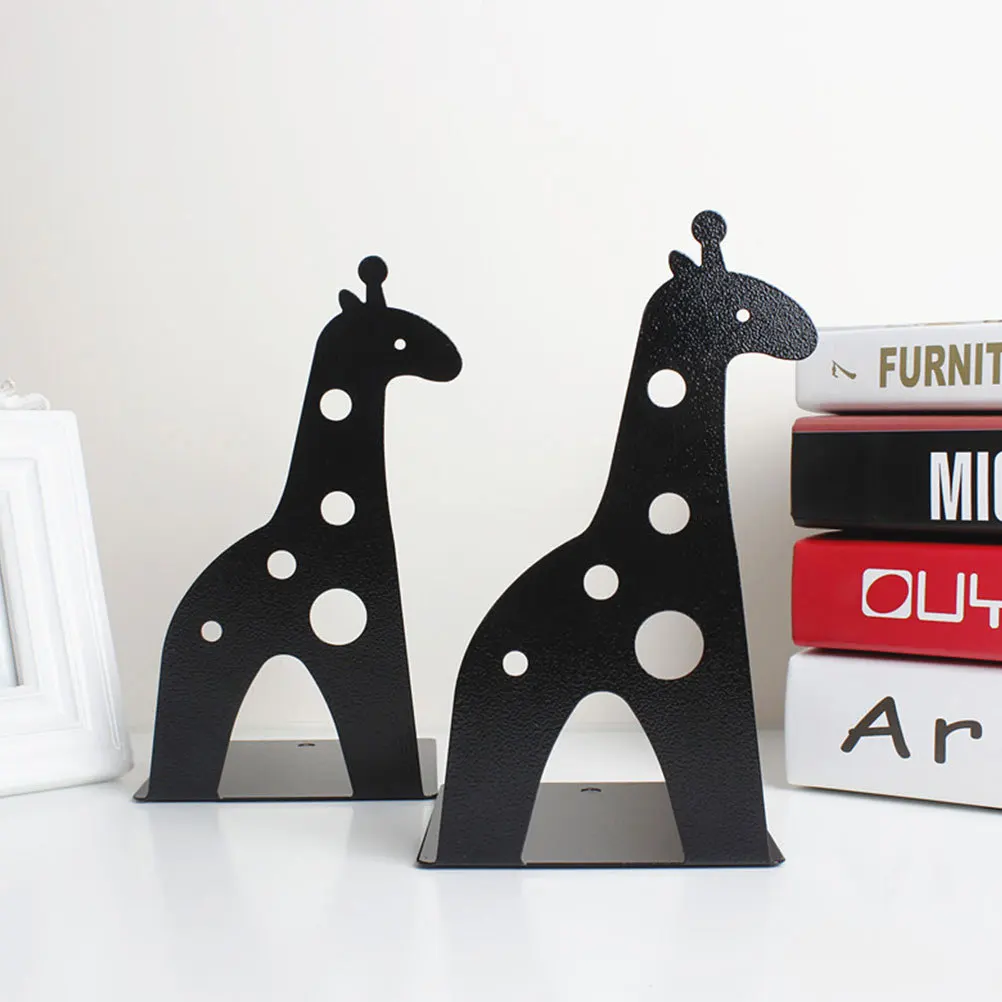 

2pcs Giraffe Bookends Black Metal Creative Animal Design Nonskid Book Stoppers For Home Office Library Supports Books Magazines