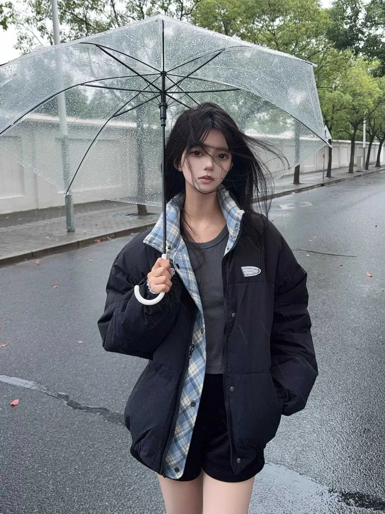 

Женская утепленная хлопковая куртка больших размеров, двусторонняя, с клетчатыми вставками, воротником-стойкой, модная, для повседневной носки