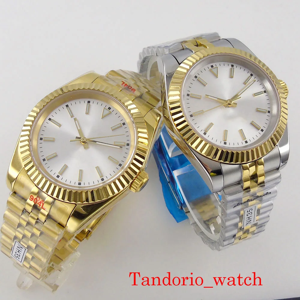 36mm/39mm Two Tone Silver Dial Sapphire Crystal NH35A MIYOTA 8215 PT5000 Movement Fluted Bezel Jubilee Strap Hand