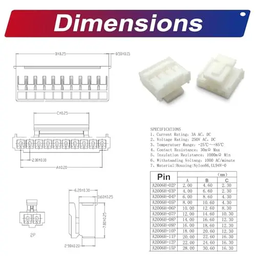 HY2.0 to Dupont2.54 JST Connector Dupont Connector Kit HY 2.0mm & Dupont 2.54mm Cable 1/2/3/4/5/6/7/8/9/10Pin  (HY-to-Dupont)