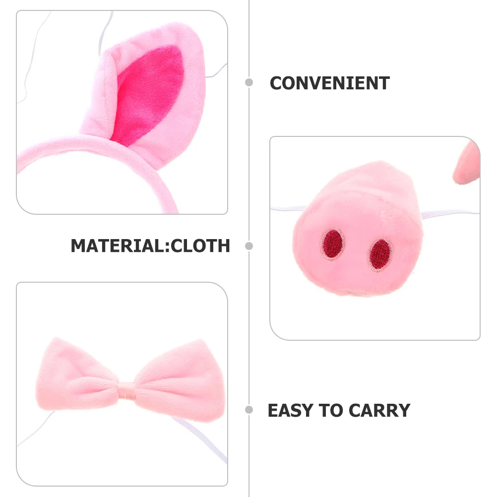 

1 set 4 Pieces Pink Pig Nose Headband Set Animal Ears Hair Hoops Cosplay Tail Bow Halloween Christmas Accessories Soft