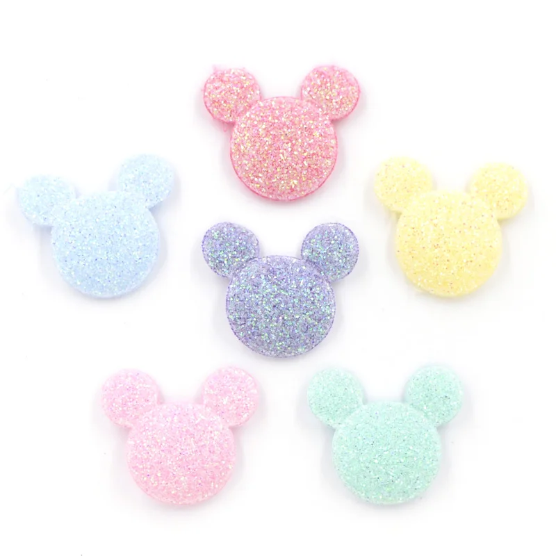 60Pcs 18*20mm Glitter Mouse Head Bepowder Applique Cloth Padded Patches for Craft/Clothes/Hairpin/Wedding DIY Decoration