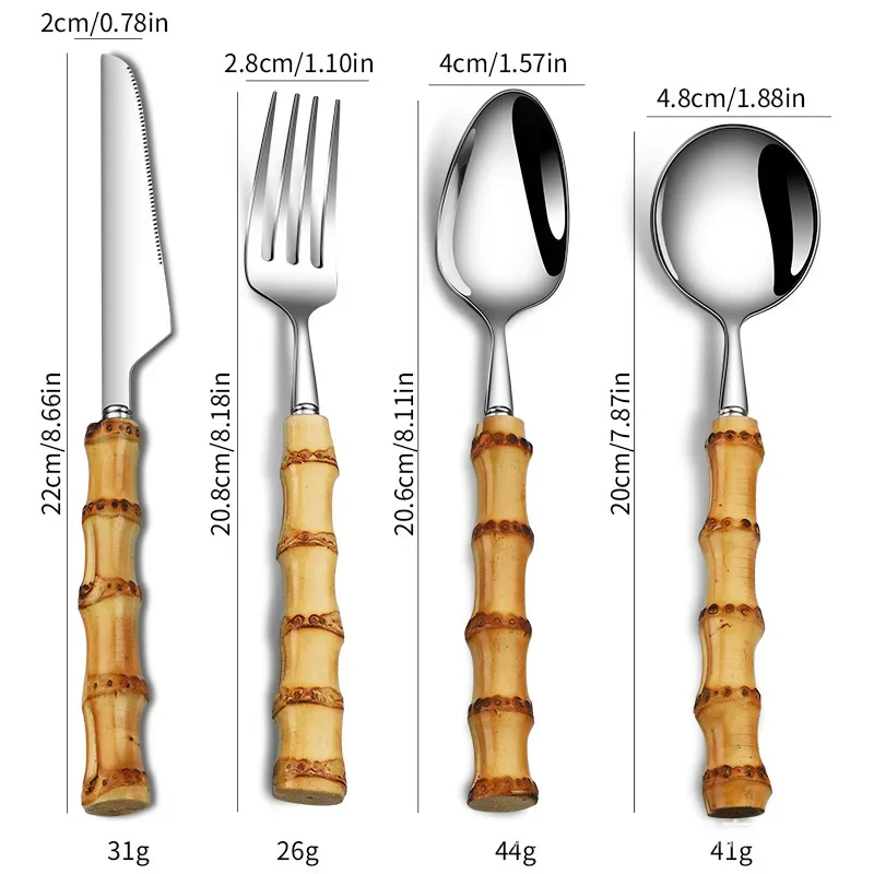 

Ergonomic Two Tone Wooden Handle Cutlery Set Made from 304 Stainless Steel Rust Resistant with Rounded Edges for Comfortable Use