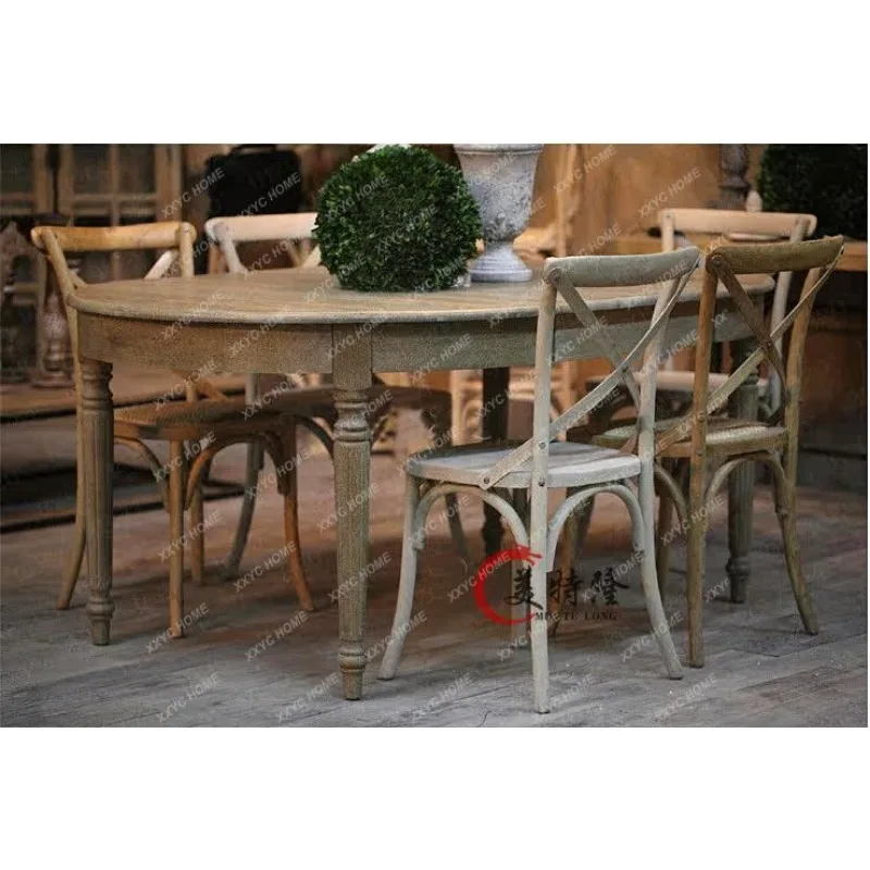 XX country solid wood retro old round dining table