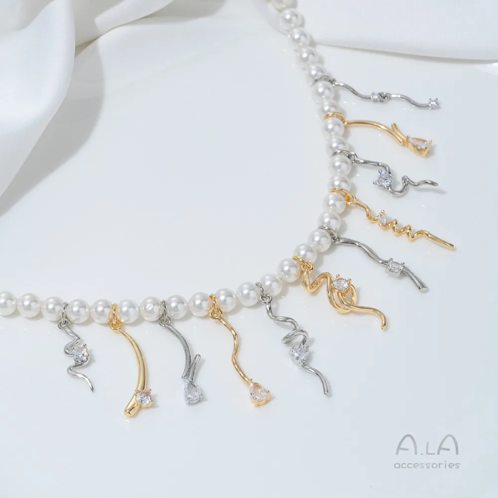 

1Pcs Copper Charms 14K Gold Color Zirconium Winding Snaketail Pendant Accessories Handmade Beaded Pearl DIY Ear Jewelry Earrings