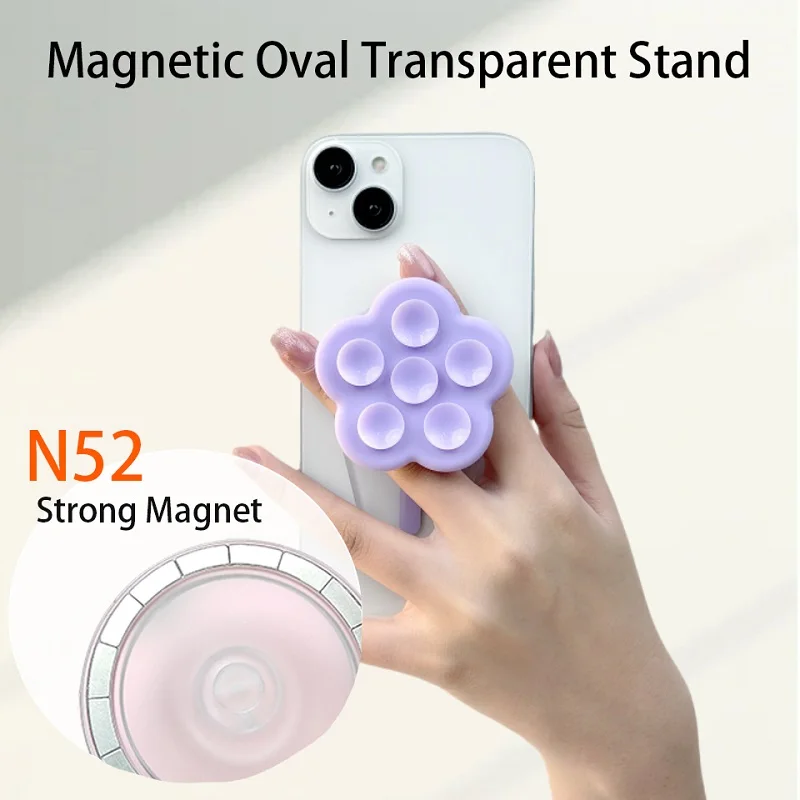 Magnetic Phone Stand For iPhone 15 14 13 12 Expanding  Flower Oval Clear Stand Grip Socket Finger Ring Holder Phone Accessories