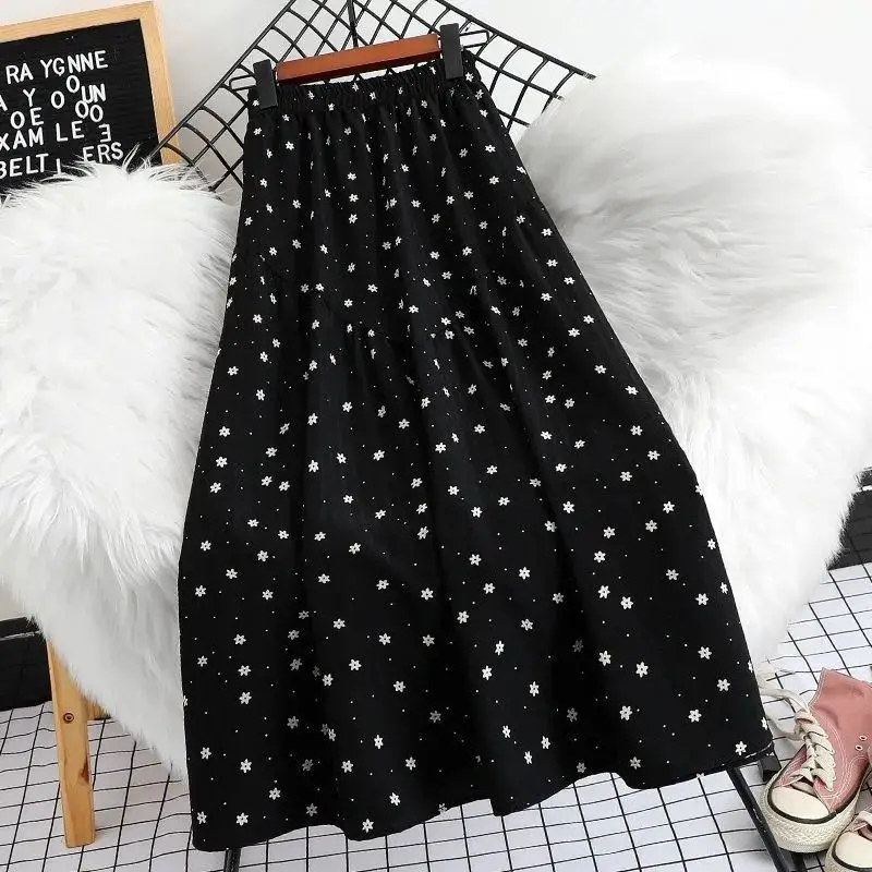 New Spring and Summer Women's High Waist Elastic Loose Classic Floral A-Line Sweet Fashion Casual Korean All Match Skirt