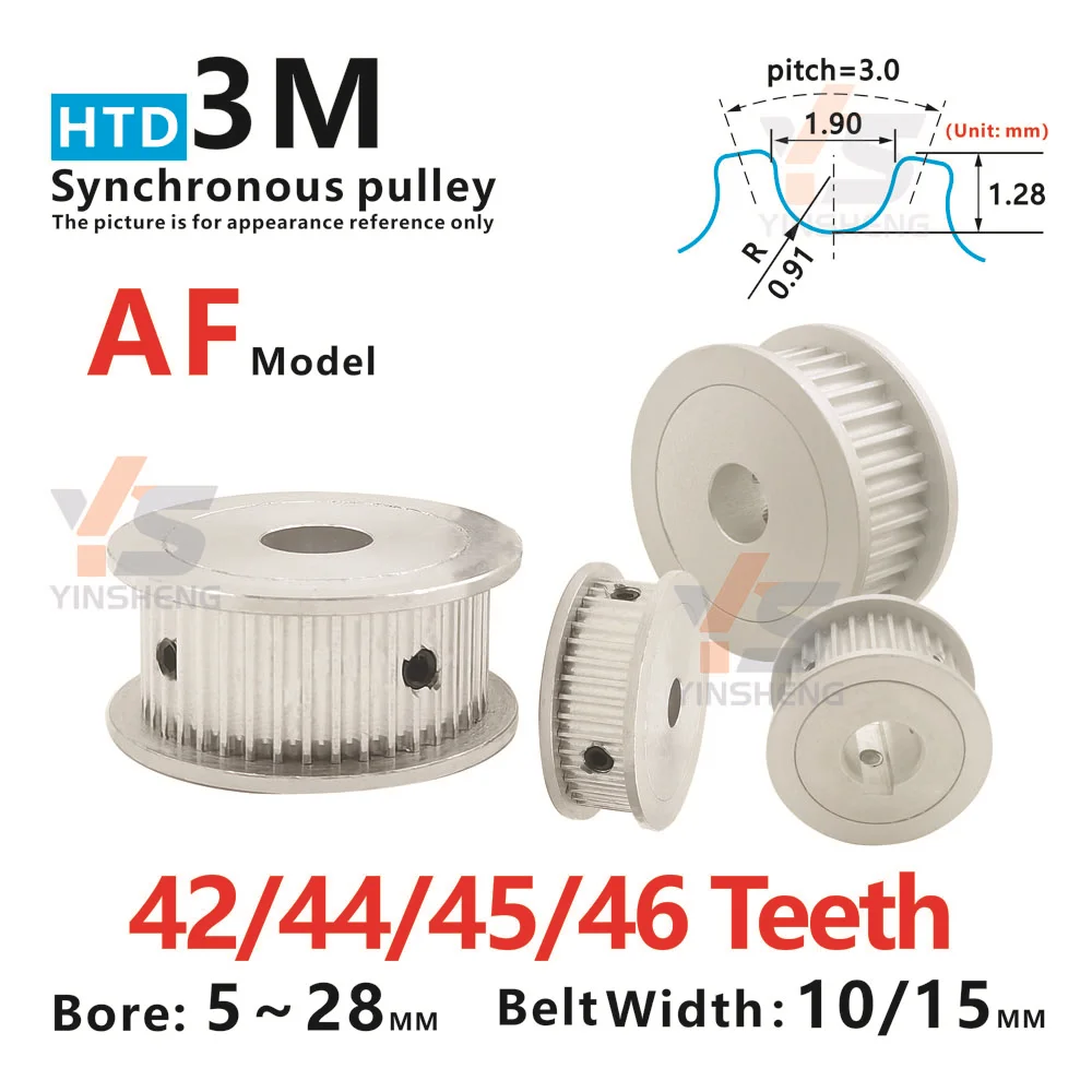 HTD 3M 42T 44T 45T  46 Tooth CNC machine Synchronous Belt Pulley  width 11 16 MM Bore 4-20 MM Keyway 3 4 5 6 DIY 3D parts Alloy