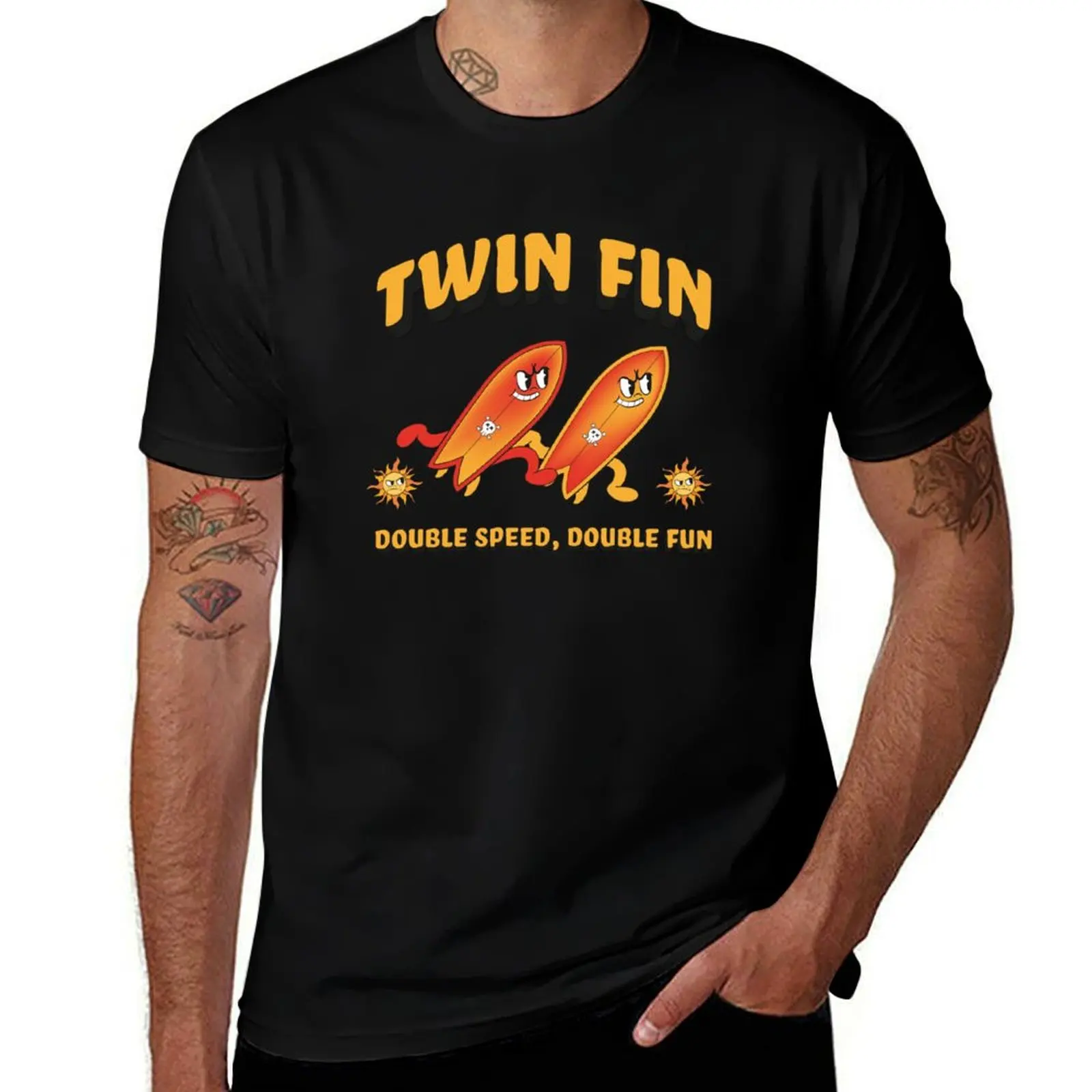 Twin Fin Surfing T-Shirt Short sleeve tee oversized plus sizes custom t shirt mens big and tall t shirts