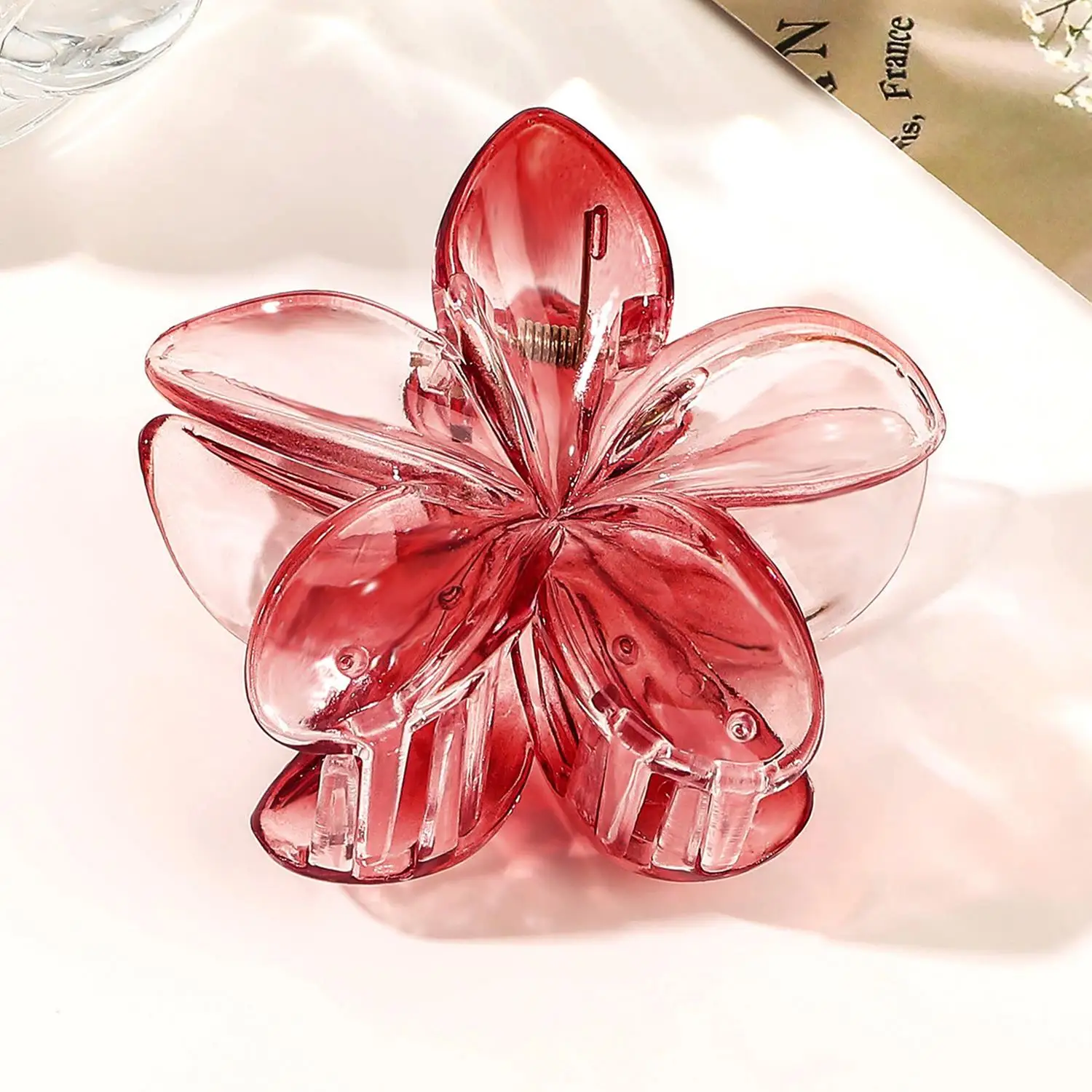 

8CM Red Clear Flower Hair Claw Clips Non Slip Hair Jaw Clamp For Women Girls Fashion Hair Accessories Bath Barrette Clip Hawaii