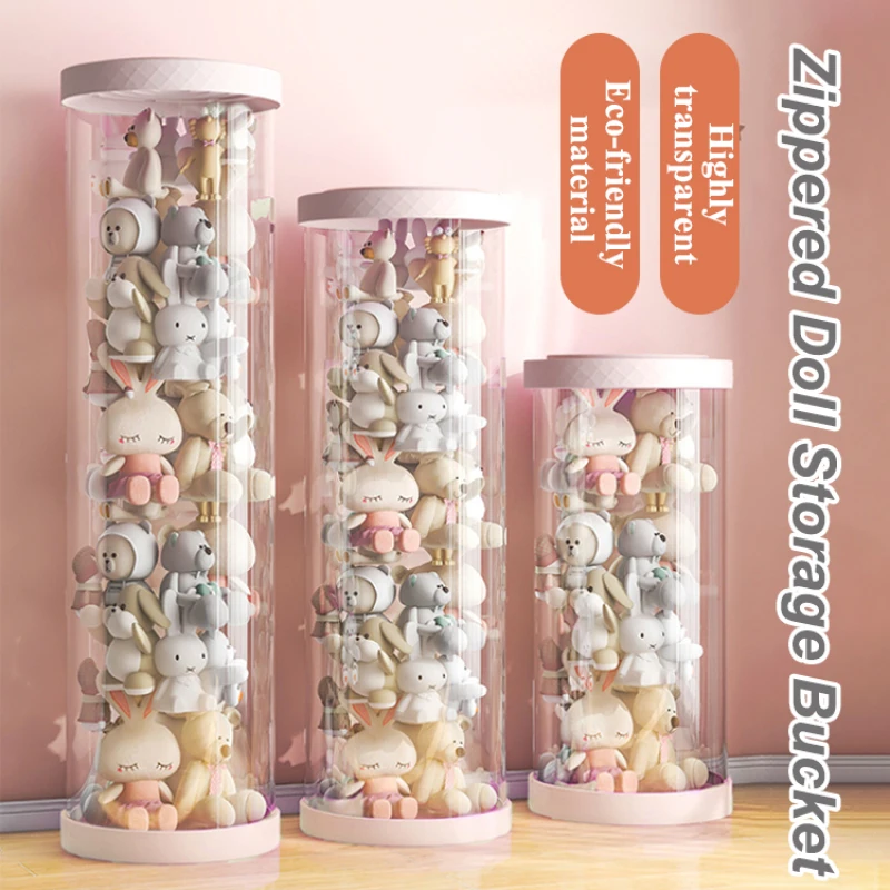 

Home Transparent Plastic Storage Bucket multifunctional Dustproof Storage Box With Cover Large Capacity Plush Toy Storage Tube