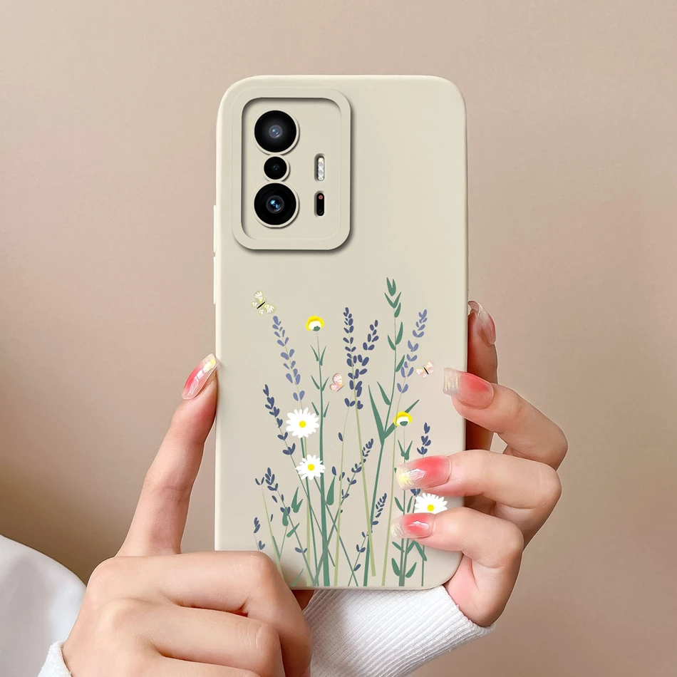 Xiaomi 11T Pro 소프트 액체 실리콘 업그레이드 렌즈 보호용 꽃 케이스 Mi 11 T 11TPro 범퍼 용 전화 뒷면 커버