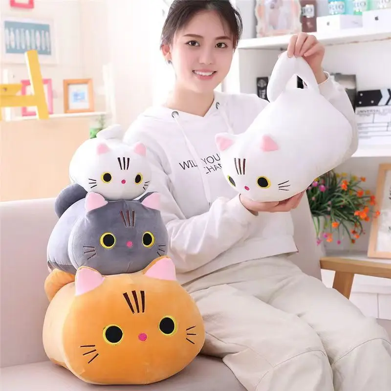 Boneka kucing kartun cantik 25CM mainan bantal mewah kucing hewan lembut hadiah kucing hitam putih Kawaii untuk anak laki-laki anak perempuan