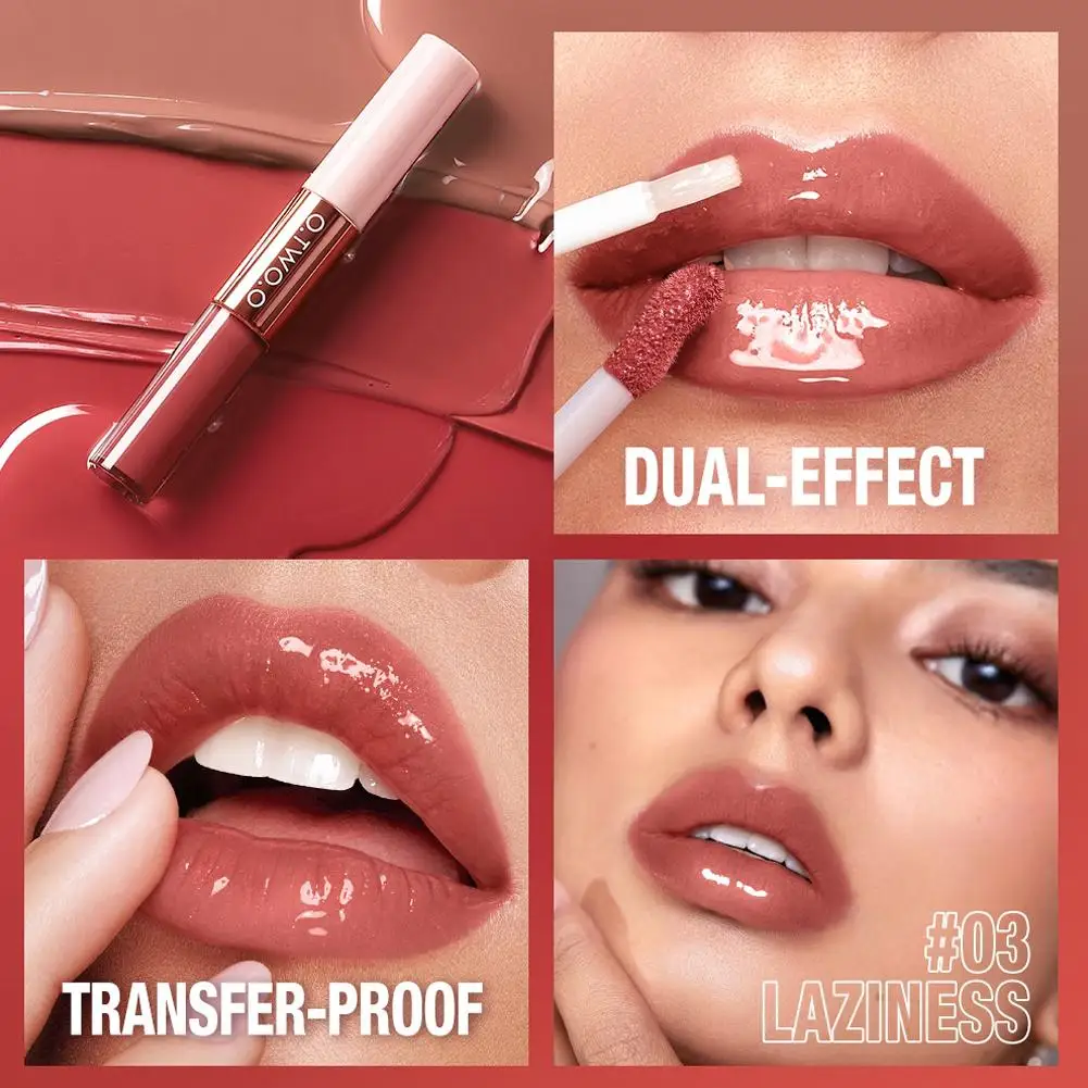 Double Head Matte Velvet Red Lip Gloss, batom líquido, Mirror Gloss Lip Glaze, Lábios impermeáveis Maquiagem Cosméticos, 2 em 1