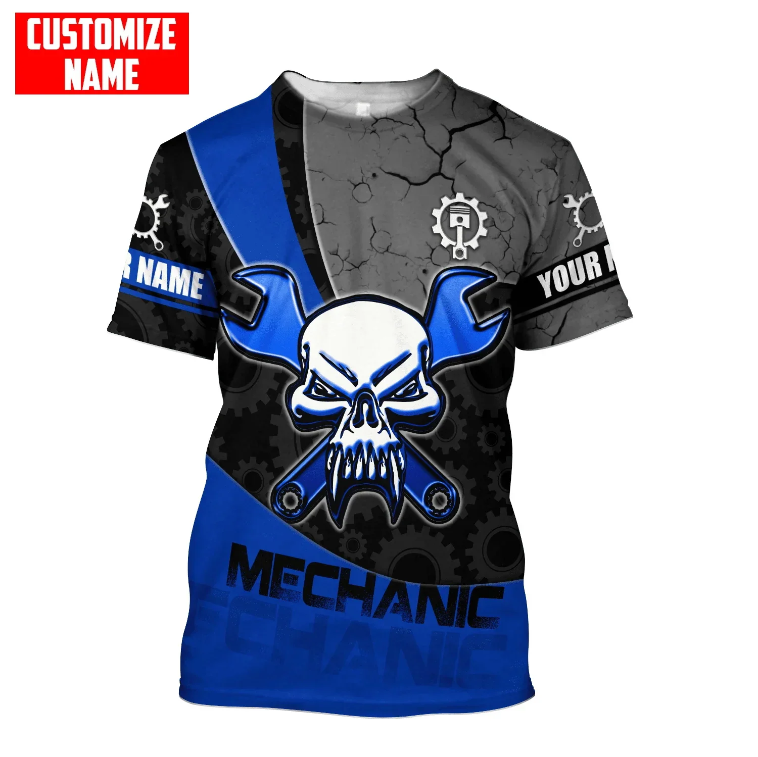 PLstar  Cosmos  Newest Summer Men‘s T-shirt Mechanic skull Personalized Name 3D Printed t shirt Unisex Casual Tshirt