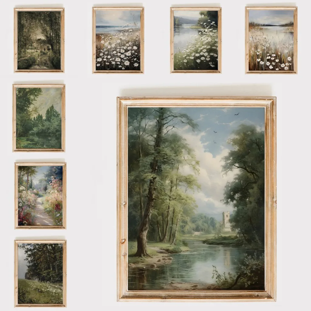 Impresión artística de pared de campo Vintage, Retro, rústico, vistas naturales de primavera, pintura en lienzo, póster de paisaje, imagen, decoración del hogar
