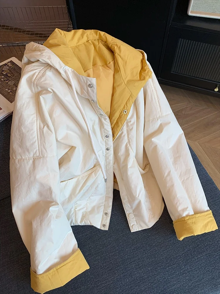 

Korean Sle Anti-Aging Color Blo Hooded Cotton Jaet Women's Autumn Winter Loose Fit Slimming Cotton Coat Casual Wear