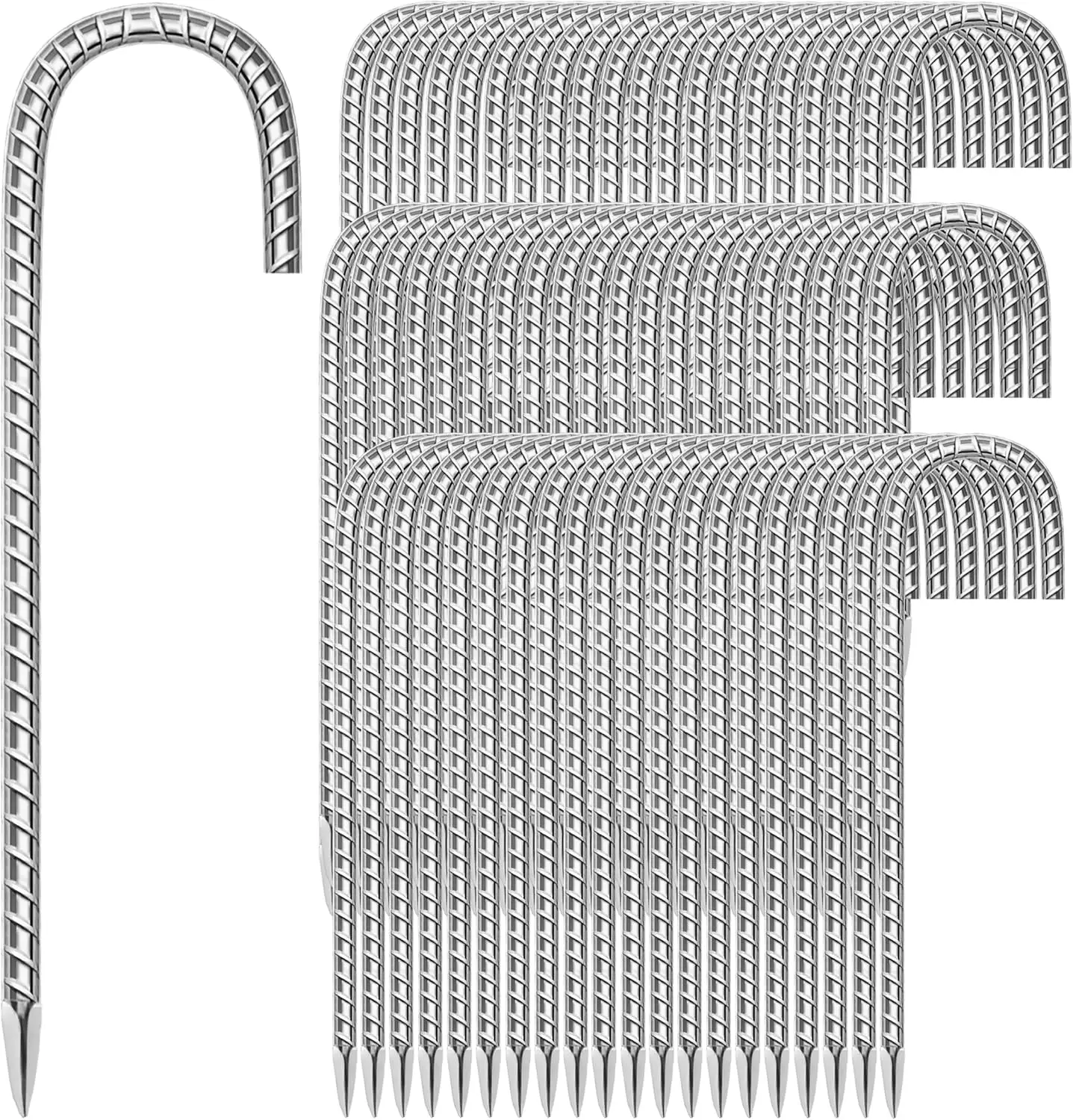 

60 Pack 12 Inch Galvanized Steel Ground Stakes for Tents, Fences, and Landscape Fabric with J Shape Hook