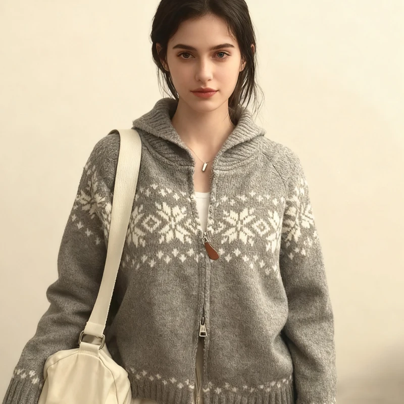 

Осень-зима, кардиган на молнии, повседневный свитер, женские вязаные куртки с длинными рукавами, новая мода, элегантный трикотаж с лацканами с принтом, осень