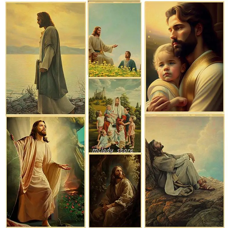 Christ Religious Belief Series Jesus Canvas Painting Vintage kraft Poster Print Wall Art Pictures For Church Decoration Vintage