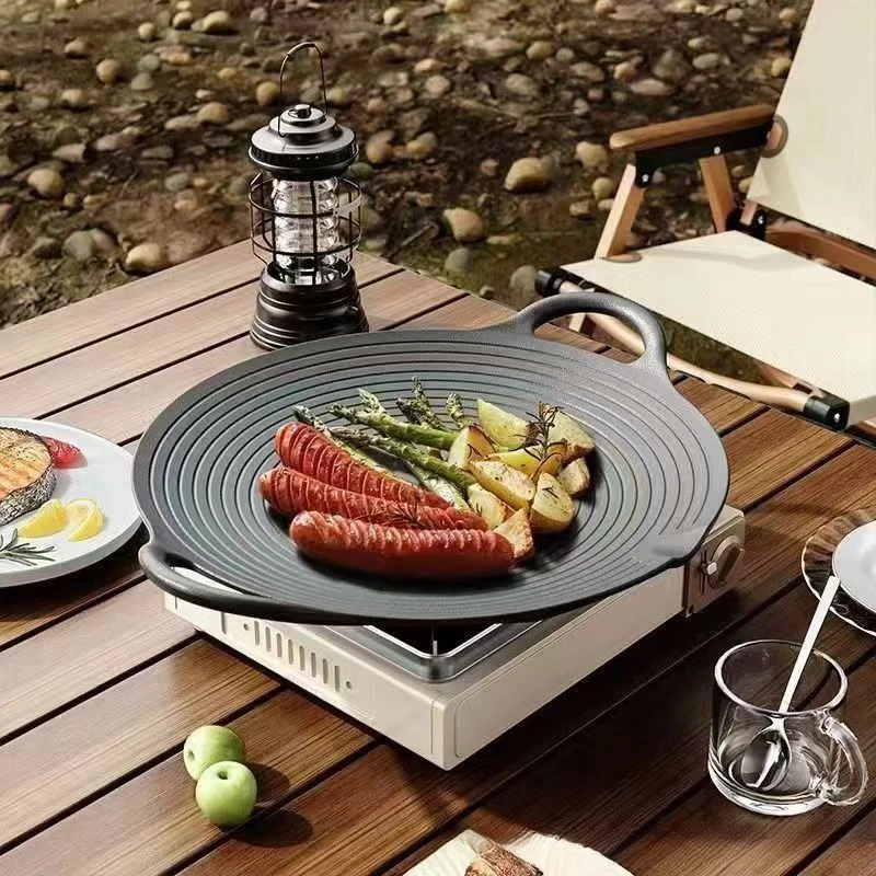 

Picnic Camping Cast Iron Pan Outdoor Baking Pan Extra Large Frying Pan Teppanyaki with Handle Frying Barbecue