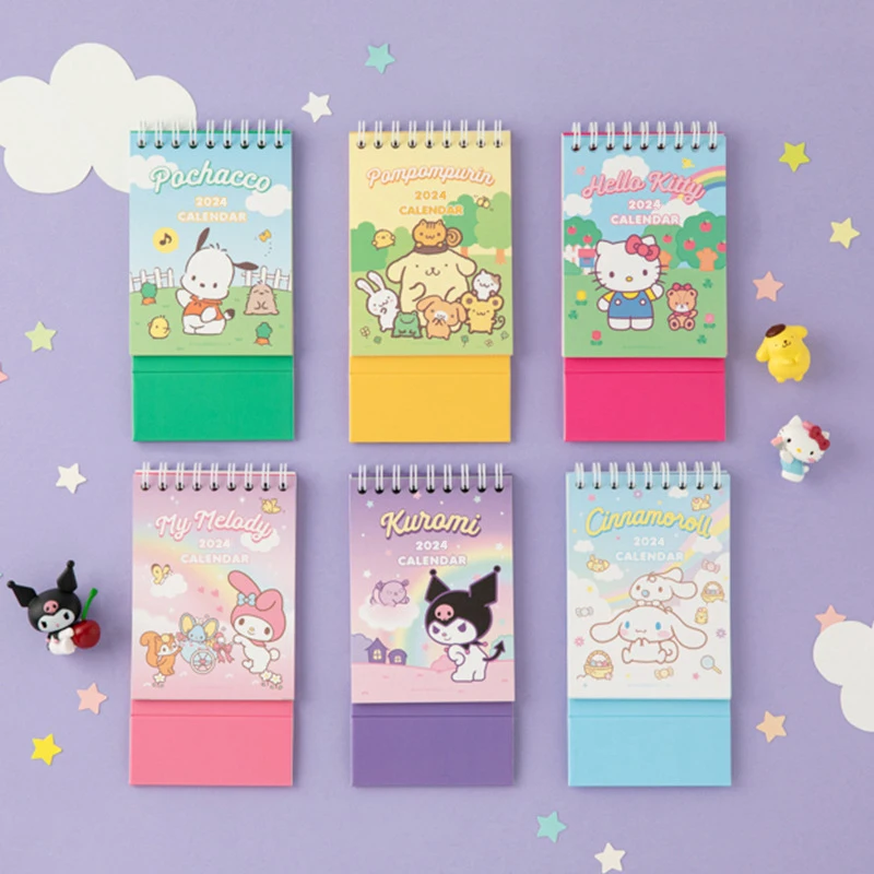 2024 Kawaii Kuromi Cinnamoroll My Melody Cartoon Calendar Desktop Ornaments Anime Sanrios Girl Heart Cute Schedule Guestbook