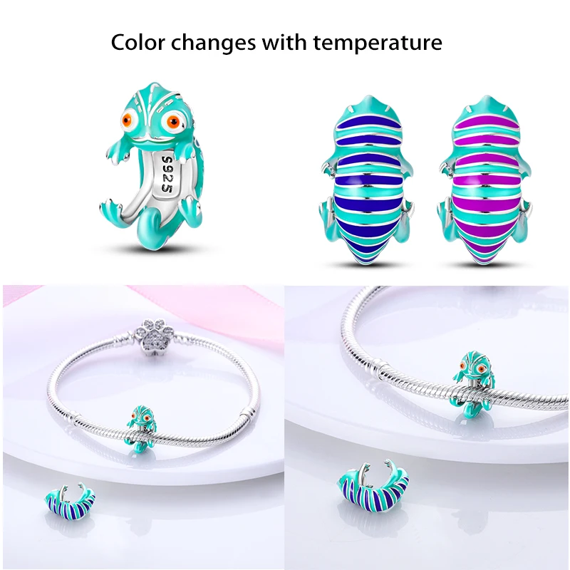 925 sterling silver color-changing lizard pumpkin charms fit original Pandora bracelet charm bead necklace Diy female jewelry