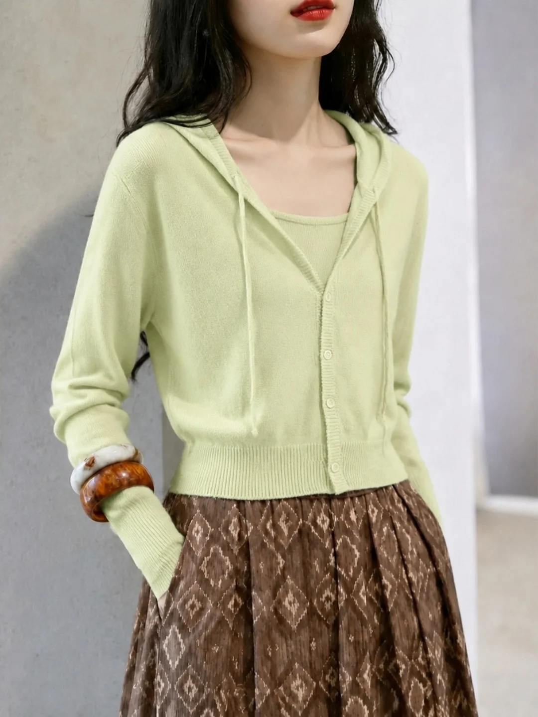 Korean Style Long Sleeve Knitted Hat Commute Versatile Design Women's New Autumn Single Button Small Audience Top Shirt