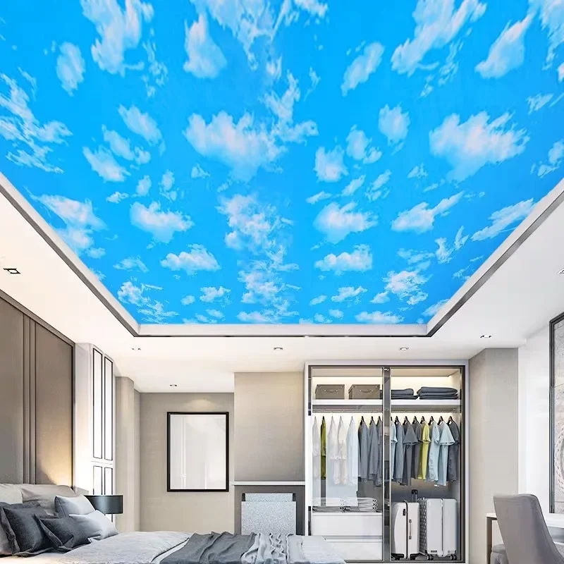 Blue Sky White Clouds Flower Shaped Ceiling Wallpaper Self-adhesive Moisture-proof Bedroom University Dormitory PVC Wallpaper