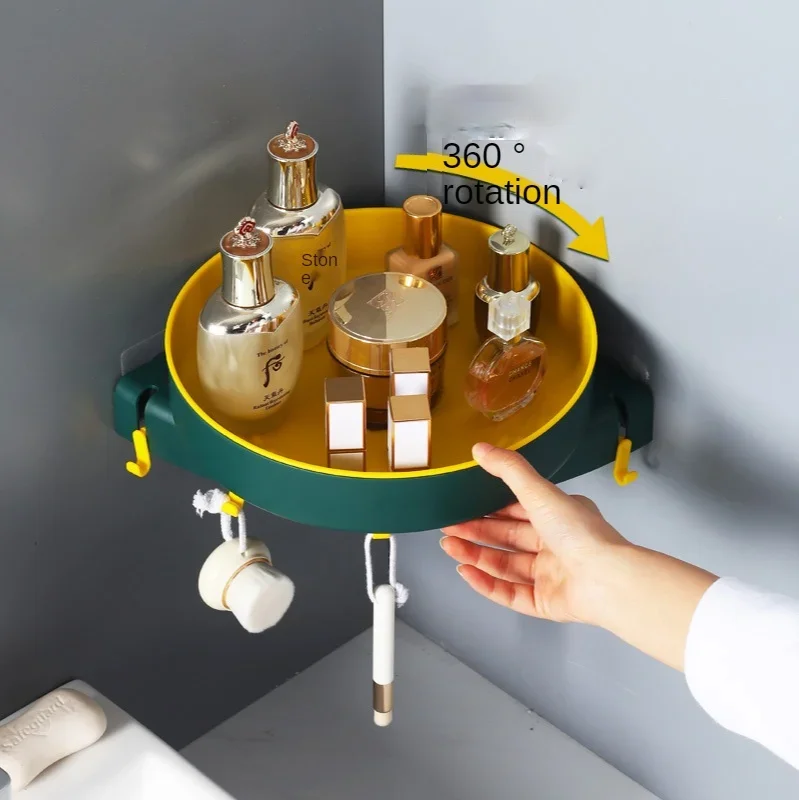 Rotating shelf toilet bathroom kitchen corner aircraft receive free punched toilet wall shelf