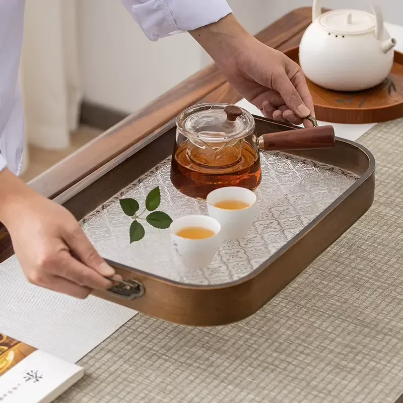 Wholesale Custom Tea Table Food Tray Breakfast Serving Tray with Metal Handle