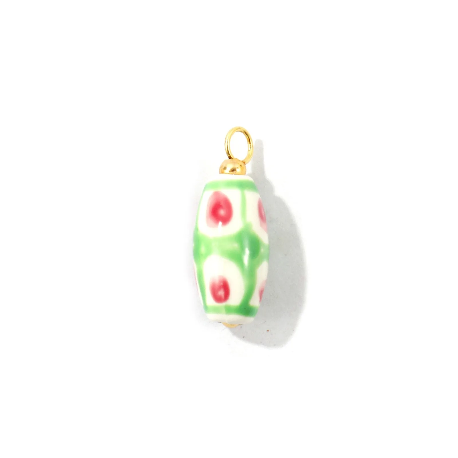 5 Stück Vintage Keramik Mehrfarbige Blumen-Bedruckte Fassanhänger 18K Vergoldetes Messing Anhänger Damen DIY Halskette Schmuck 25x9mm – Detail 4