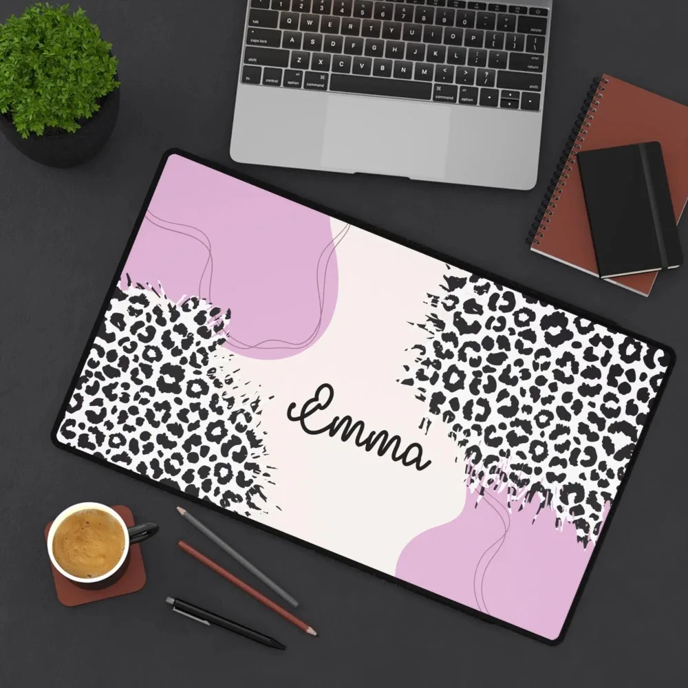 CIFbuy Personalized Name Custom Desk Mat, Purple Abstract Leopard Pattern Large Extended Mouse Pad Non‑Slip Base for PC Laptop