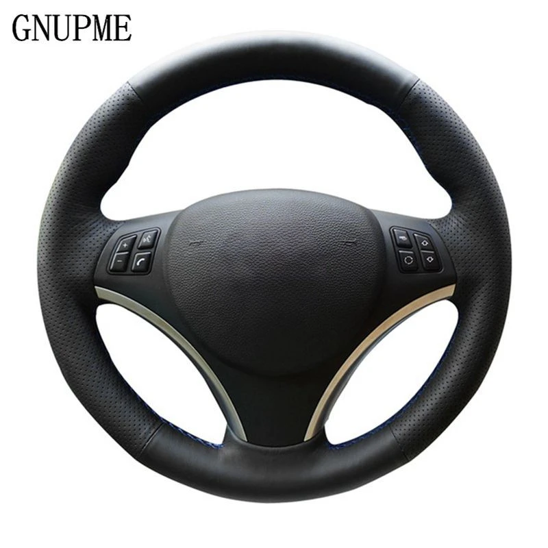 GNUPME DIY Black Hand-Stitched Artificial Leather Car Steering Wheel Cover for BMW E90 320i 325i 330i 335i E87 120i 130i 120d