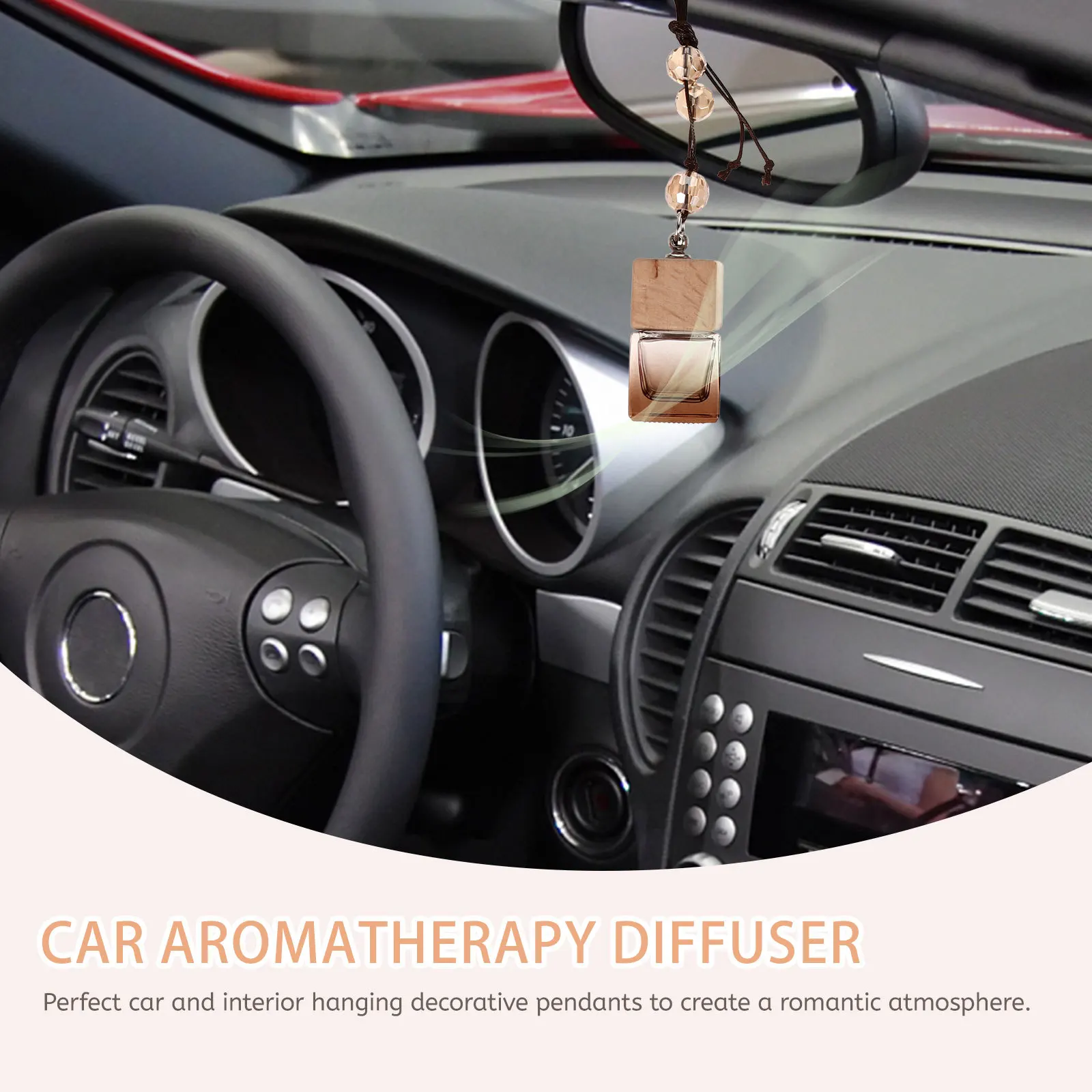 

1Pcs Car Aromatherapy Hanging Pendant Diffuser Glass Wood Decoration Essential Oil Air Freshener Stress Relief Fatigue Car