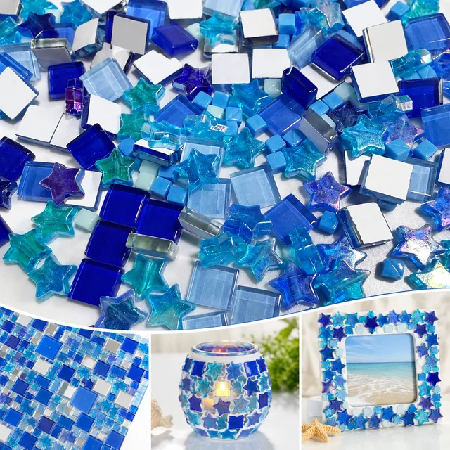 Colorful Glass Mosaic Tiles Mixed Star Square Pieces DIY Mosaic Craft Material for Home Decor Vase Pot Coaster Art Projects 2