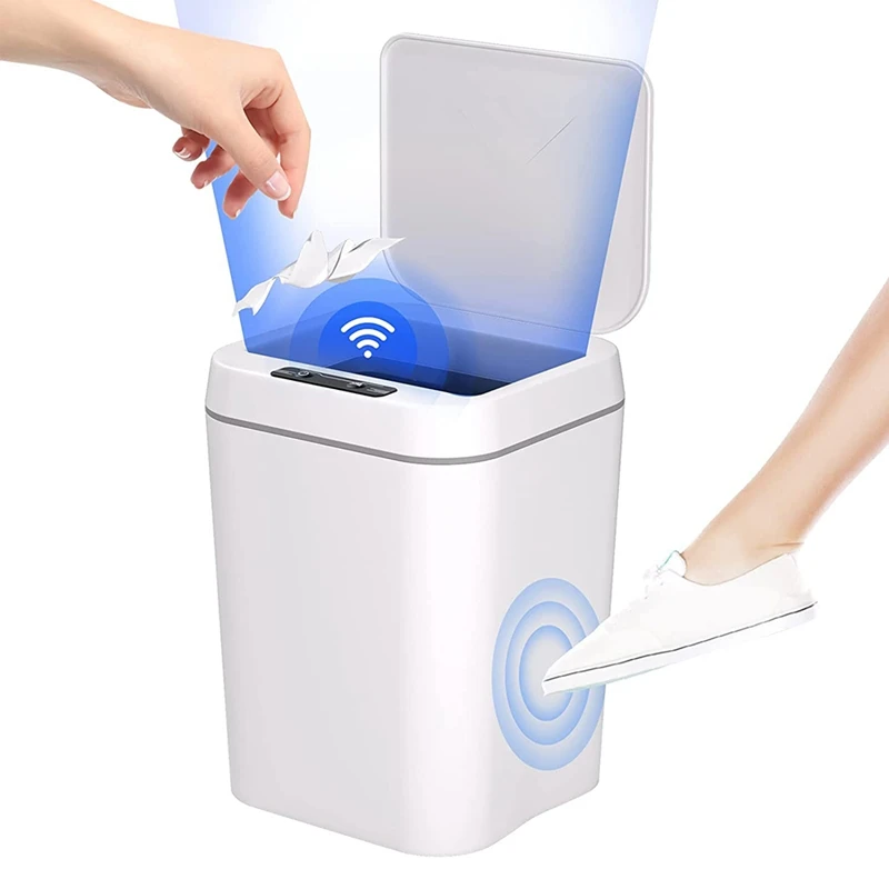 Smart Touchless Motion Sensor Trash Can 3.7 Gallons Bathroom Trash Can With Lid Automatic Trash Can For Kitchen