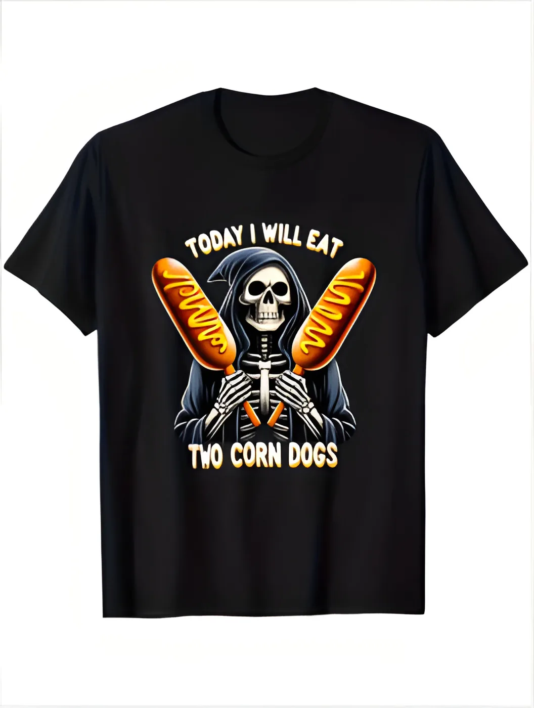 

Today I'm going to eat two corn hot dogs, bone memes, fun T-shirts